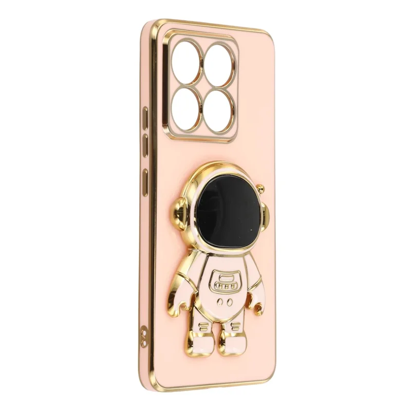 For Xiaomi 14T Case Electroplating Soft TPU Phone Cover with Astronaut Hidden Kickstand - Pink