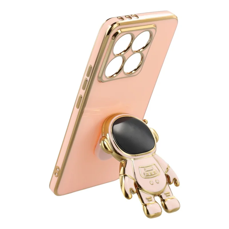 For Xiaomi 14T Case Electroplating Soft TPU Phone Cover with Astronaut Hidden Kickstand - Pink