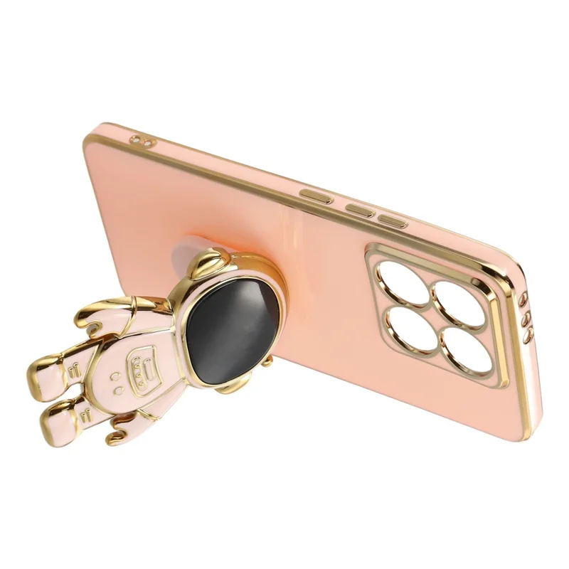 For Xiaomi 14T Case Electroplating Soft TPU Phone Cover with Astronaut Hidden Kickstand - Pink