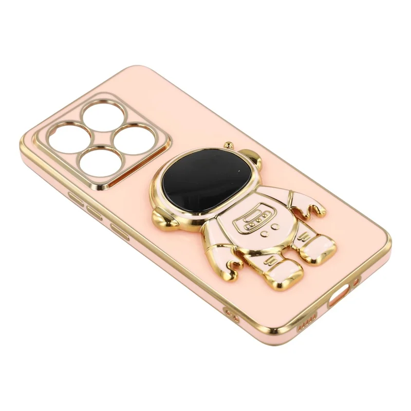 For Xiaomi 14T Case Electroplating Soft TPU Phone Cover with Astronaut Hidden Kickstand - Pink