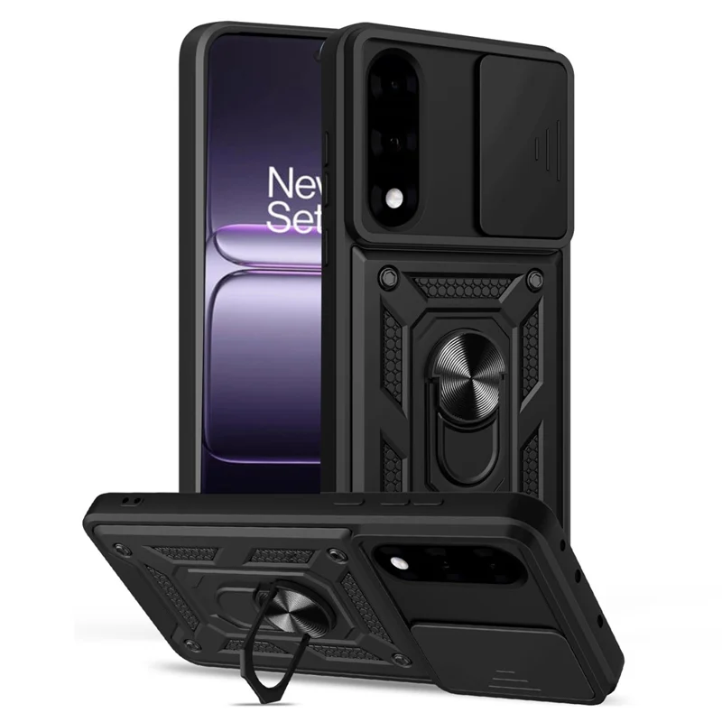 Pour OnePlus Nord 5 5G Étui avec Couvercle Coulissant de Caméra PC + TPU Support Housse de Téléphone - Noir