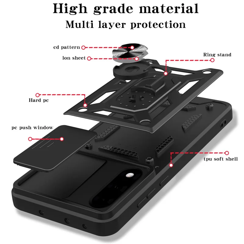 Pour OnePlus Nord 5 5G Étui avec Couvercle Coulissant de Caméra PC + TPU Support Housse de Téléphone - Noir
