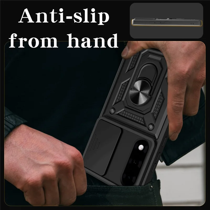 Pour OnePlus Nord 5 5G Étui avec Couvercle Coulissant de Caméra PC + TPU Support Housse de Téléphone - Noir