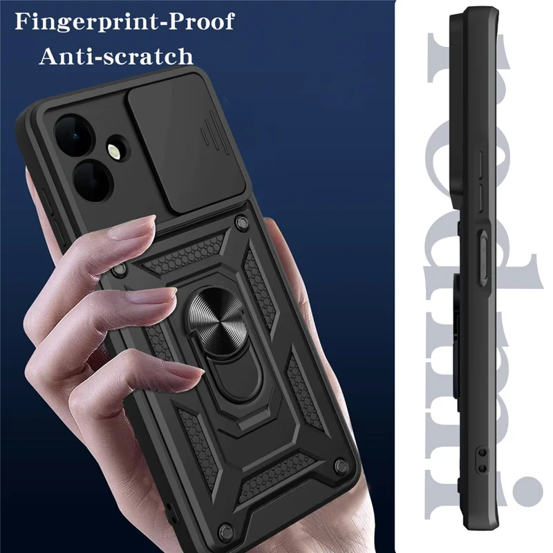Funda para Samsung Galaxy A07 4G con tapa deslizante para cámara, carcasa de PC + TPU con soporte - Negro