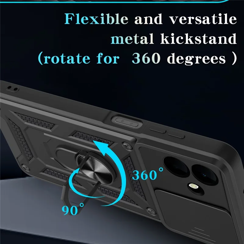 Funda para Samsung Galaxy A07 4G con tapa deslizante para cámara, carcasa de PC + TPU con soporte - Negro