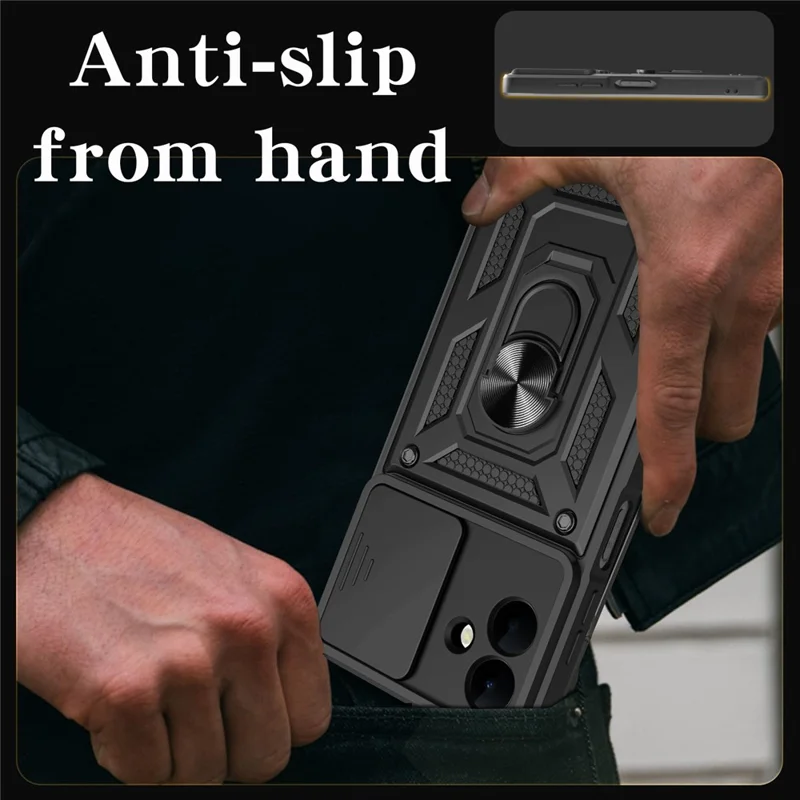 Funda para Samsung Galaxy A07 4G con tapa deslizante para cámara, carcasa de PC + TPU con soporte - Negro