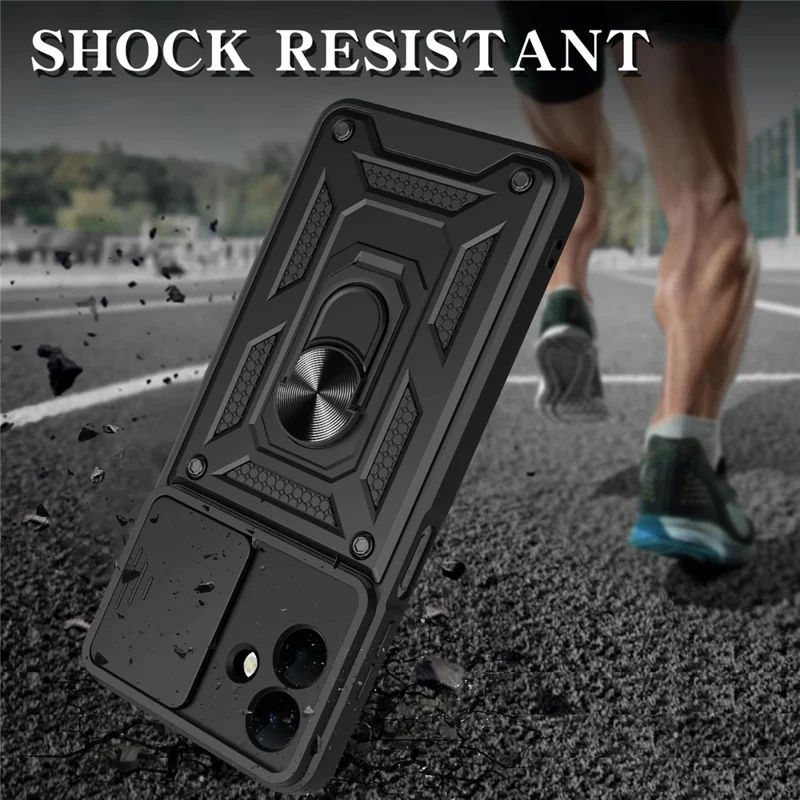 For Samsung Galaxy A07 5G / A07 4G Case with Slide Camera Lid PC + TPU Kickstand Phone Cover - Red