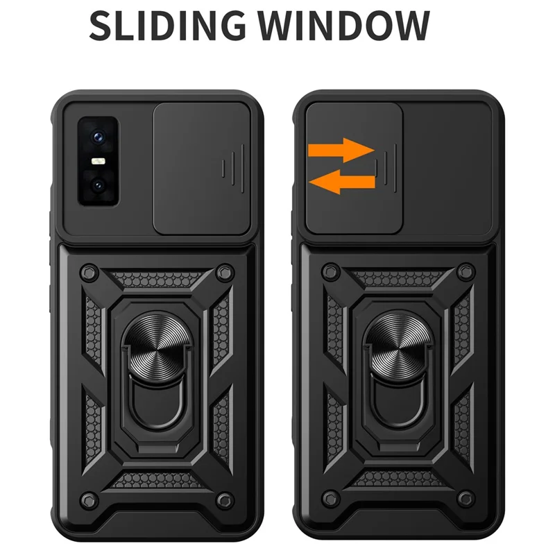For Infinix GT 30 Pro 5G Case with Slide Camera Lid PC + TPU Kickstand Phone Cover - Black