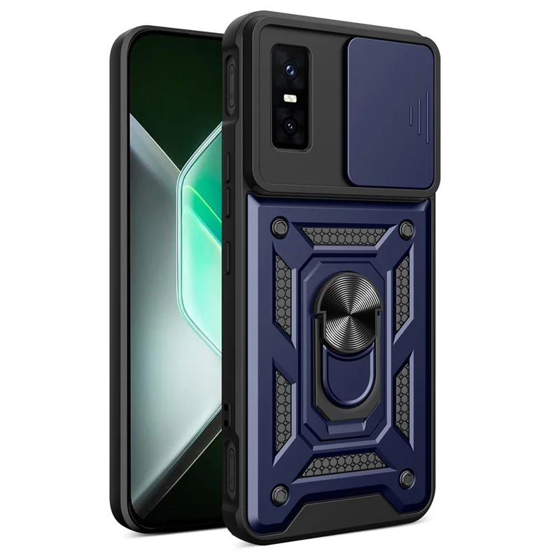 For Infinix GT 30 Pro 5G Case with Slide Camera Lid PC + TPU Kickstand Phone Cover - Blue
