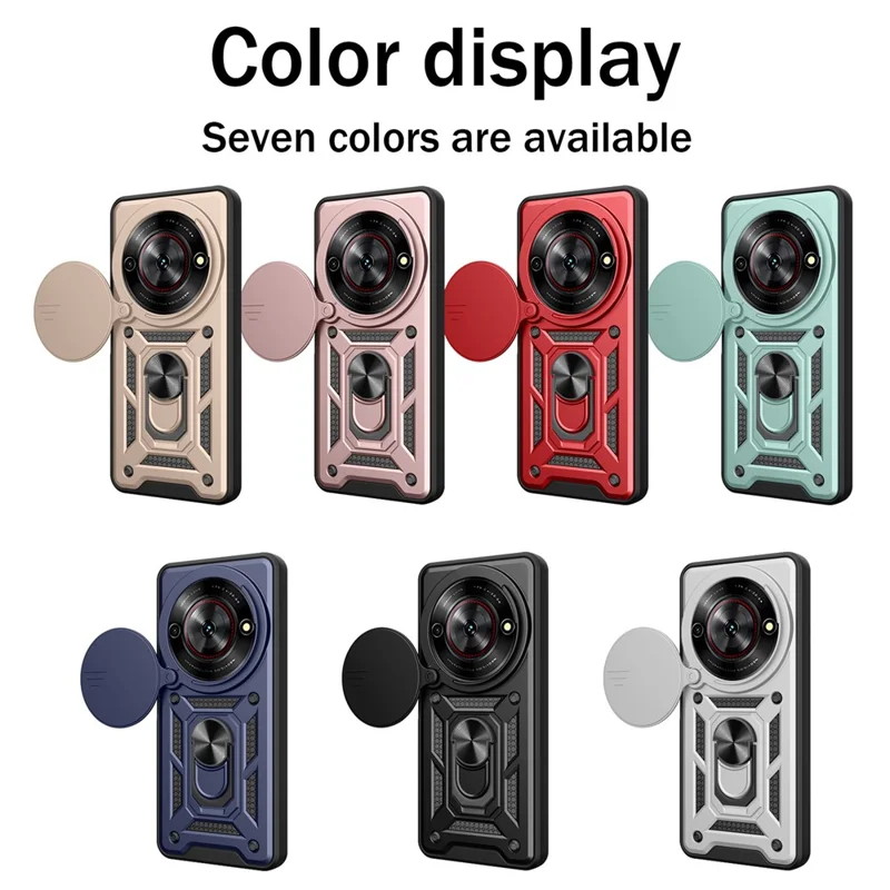 For ZTE nubia Focus  /  Blade A75 5G Case with Slide Camera Lid PC + TPU Kickstand Phone Cover - Black