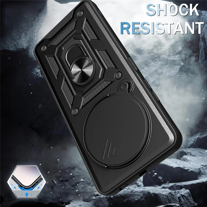 For ZTE nubia Focus  /  Blade A75 5G Case with Slide Camera Lid PC + TPU Kickstand Phone Cover - Black