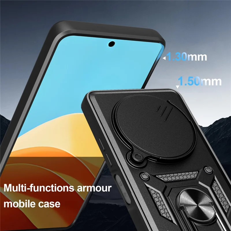For ZTE nubia Focus  /  Blade A75 5G Case with Slide Camera Lid PC + TPU Kickstand Phone Cover - Black