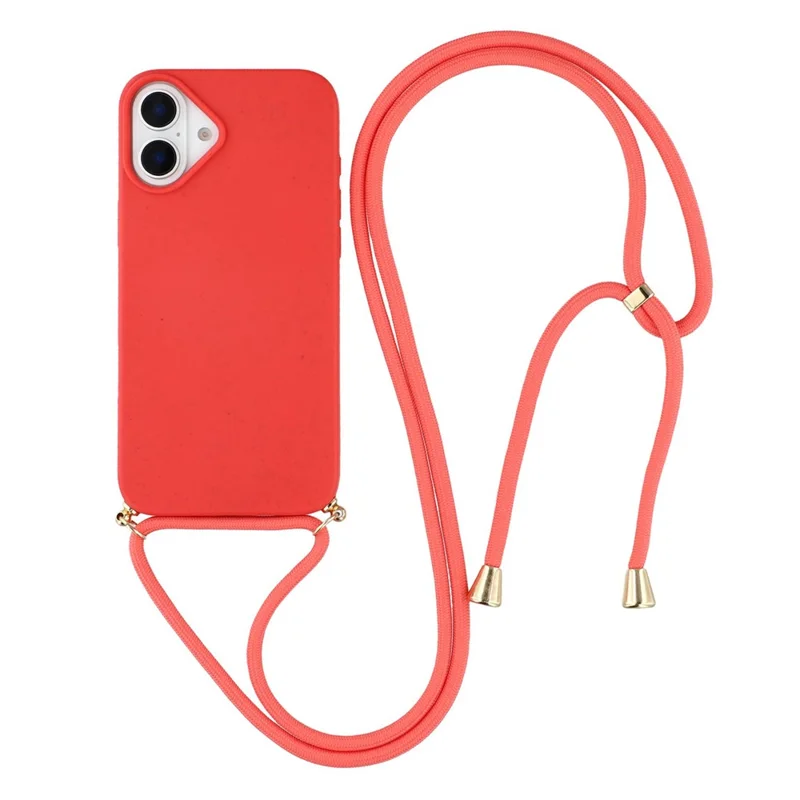 Cover per iPhone 17 in Paglia di Grano Biodegradabile + TPU, Cover Ecologica per Telefono con Laccetto - Rosso