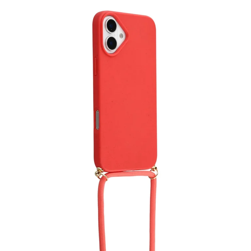 Cover per iPhone 17 in Paglia di Grano Biodegradabile + TPU, Cover Ecologica per Telefono con Laccetto - Rosso