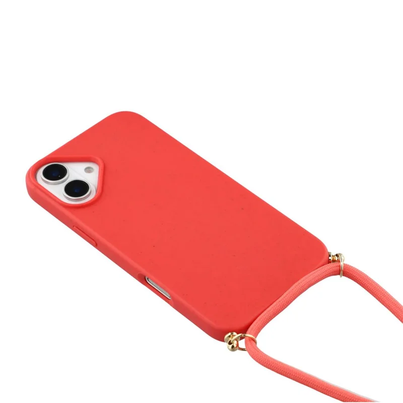 Cover per iPhone 17 in Paglia di Grano Biodegradabile + TPU, Cover Ecologica per Telefono con Laccetto - Rosso