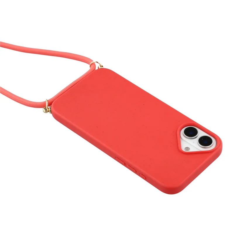 Cover per iPhone 17 in Paglia di Grano Biodegradabile + TPU, Cover Ecologica per Telefono con Laccetto - Rosso