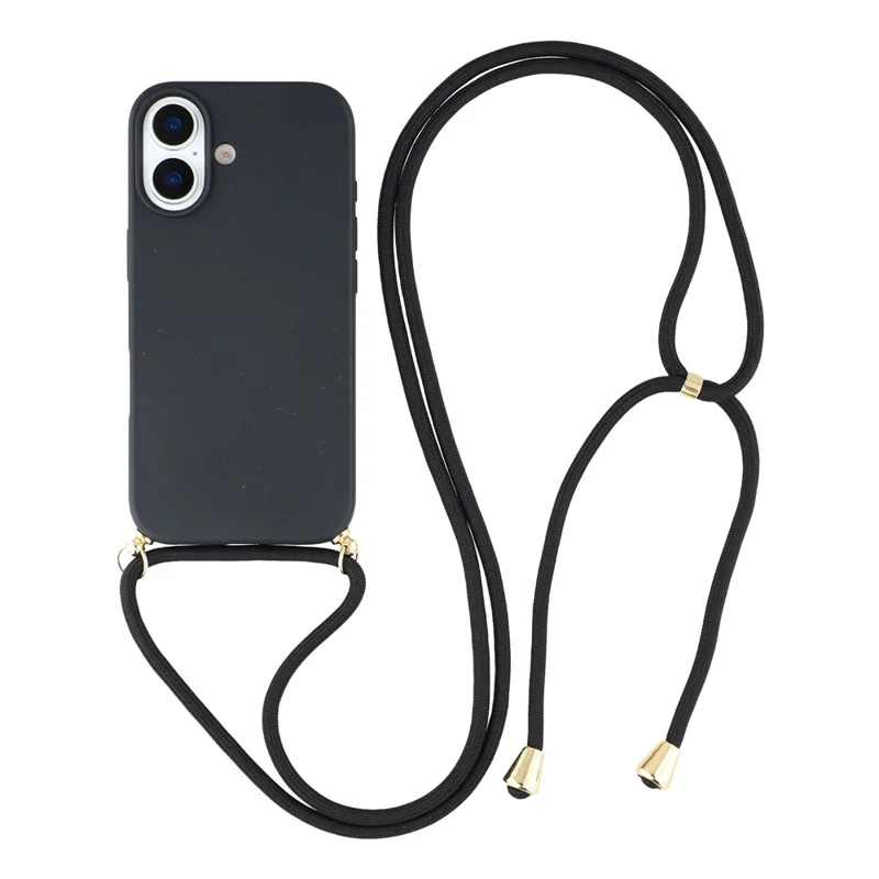 For iPhone 17 Case Biodegradable Wheat Straw + TPU Eco-Friendly Phone Cover with Lanyard - Black