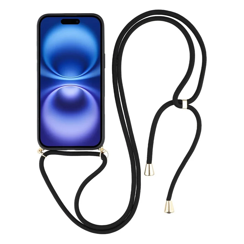 For iPhone 17 Case Biodegradable Wheat Straw + TPU Eco-Friendly Phone Cover with Lanyard - Black