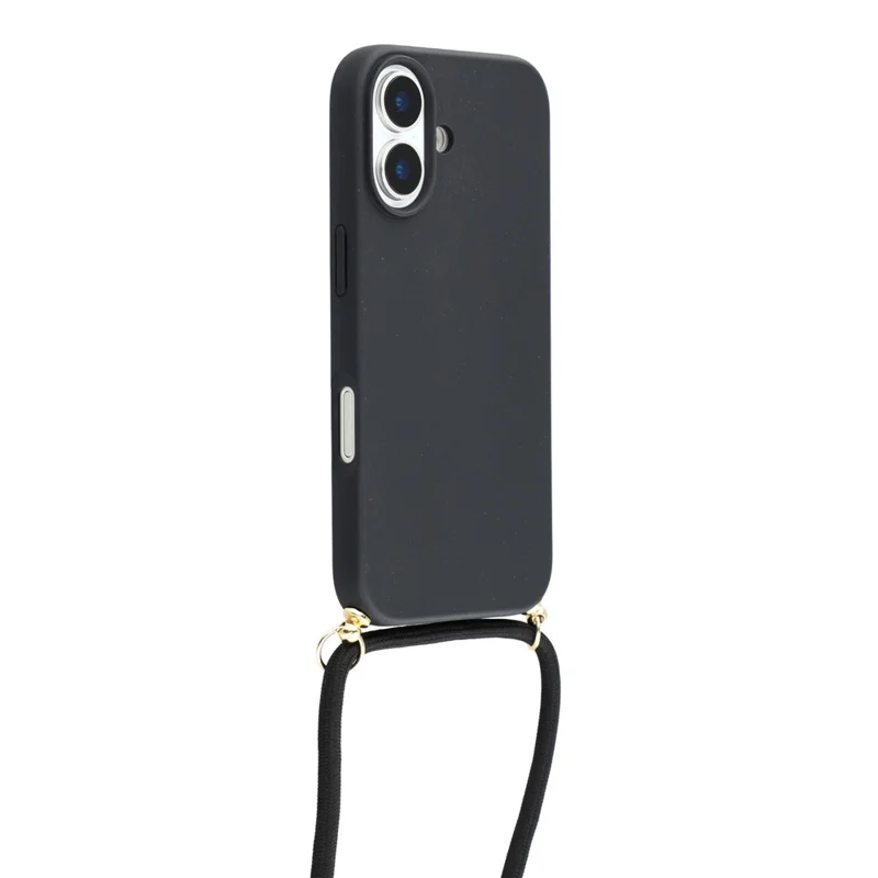 For iPhone 17 Case Biodegradable Wheat Straw + TPU Eco-Friendly Phone Cover with Lanyard - Black