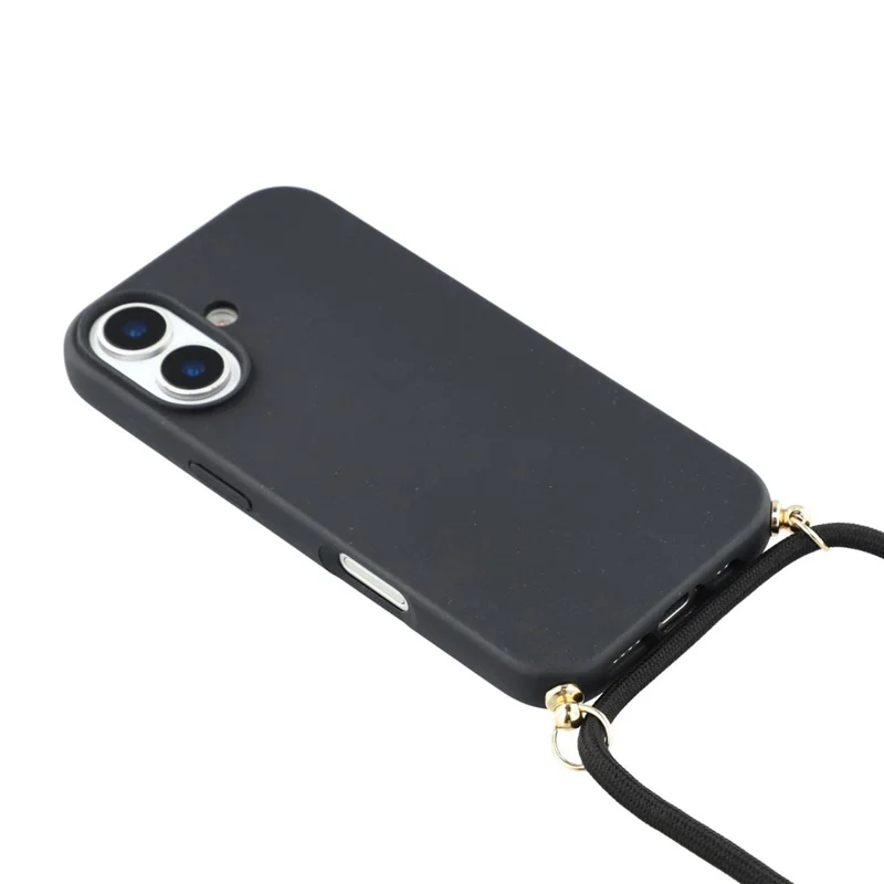 For iPhone 17 Case Biodegradable Wheat Straw + TPU Eco-Friendly Phone Cover with Lanyard - Black