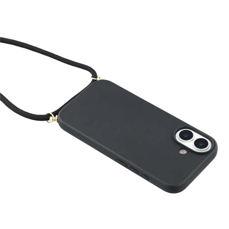 For iPhone 17 Case Biodegradable Wheat Straw + TPU Eco-Friendly Phone Cover with Lanyard - Black
