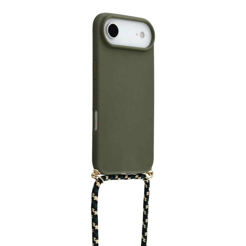 For iPhone 17 Air Case Biodegradable Wheat Straw + TPU Eco-Friendly Phone Cover with Lanyard - Army Green
