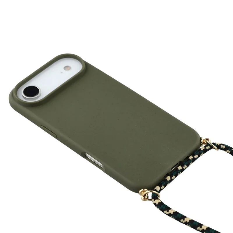 For iPhone 17 Air Case Biodegradable Wheat Straw + TPU Eco-Friendly Phone Cover with Lanyard - Army Green