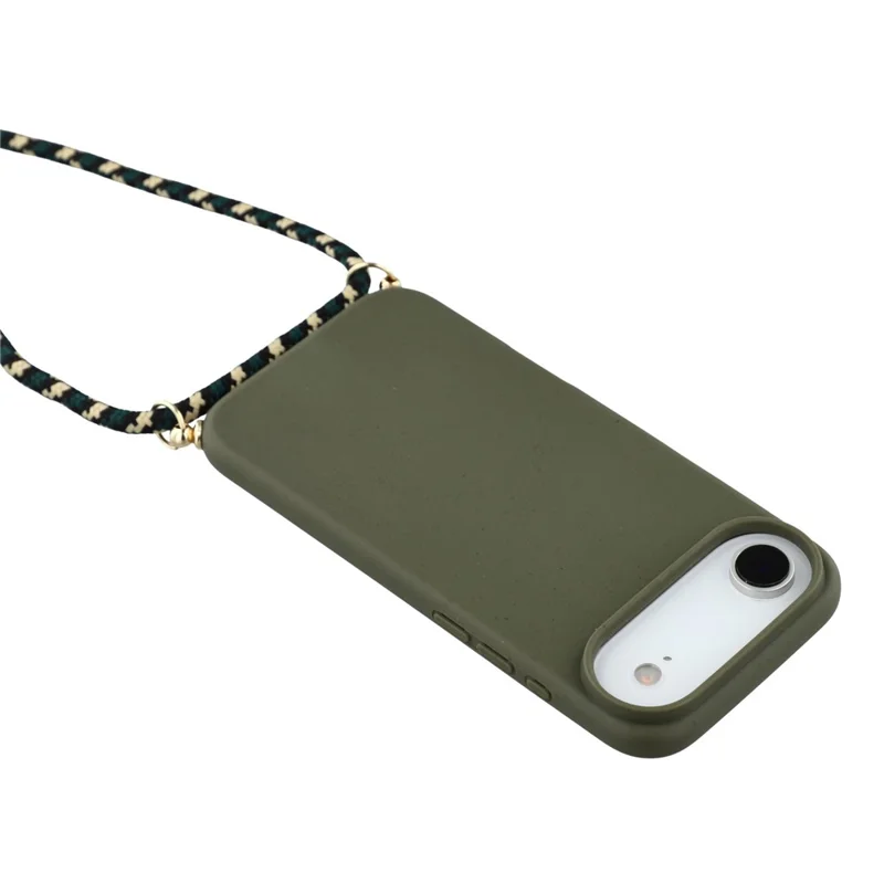 For iPhone 17 Air Case Biodegradable Wheat Straw + TPU Eco-Friendly Phone Cover with Lanyard - Army Green