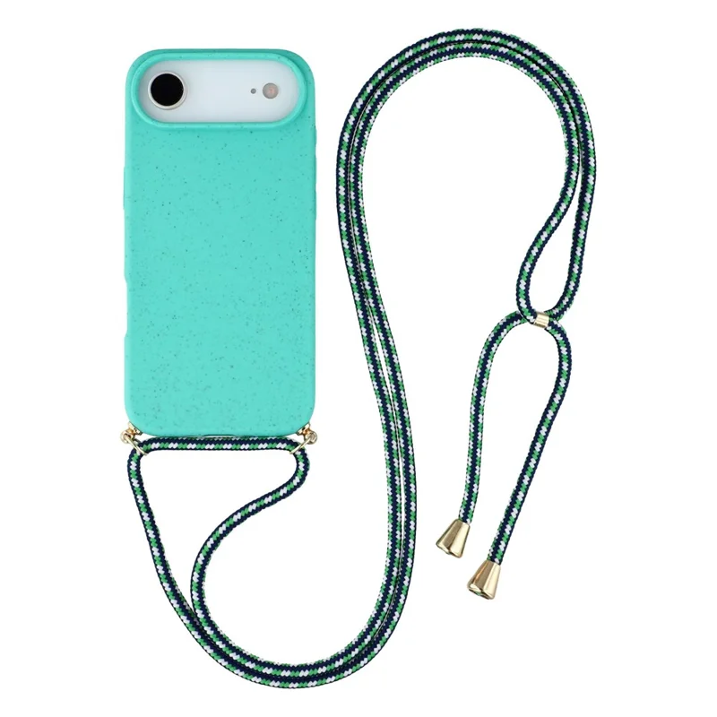 For iPhone Air Case, nedbrydelig hvedehalm + TPU, miljøvenlig telefonbeskytter med reb - himmelblå