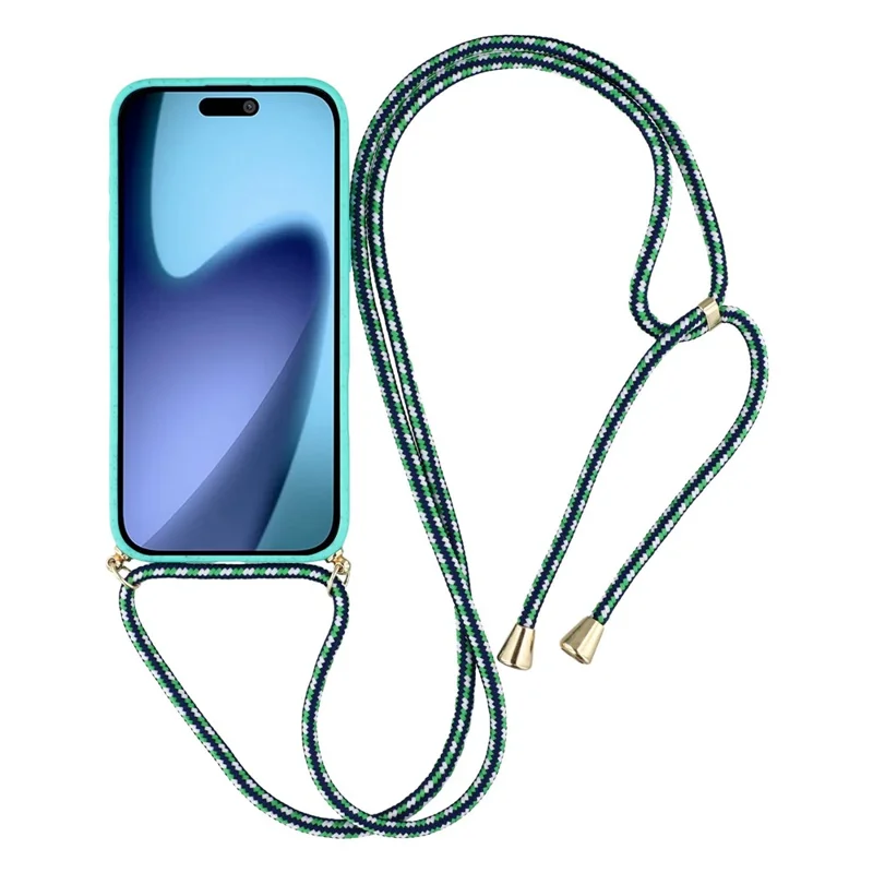 For iPhone Air Case, nedbrydelig hvedehalm + TPU, miljøvenlig telefonbeskytter med reb - himmelblå