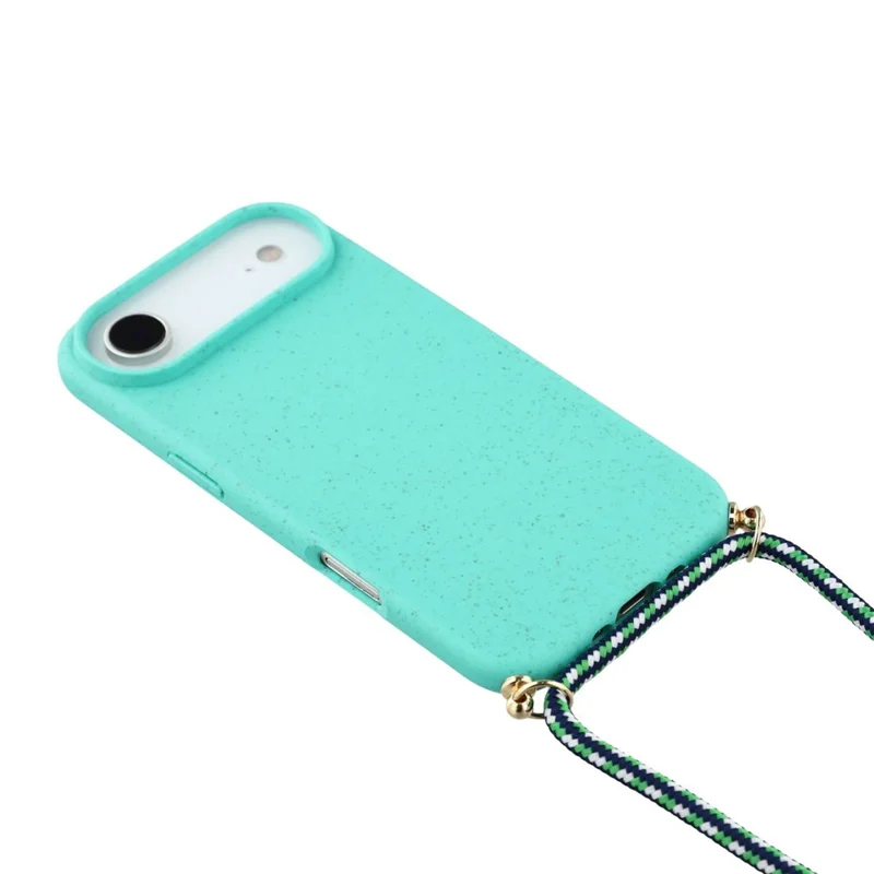 For iPhone Air Case, nedbrydelig hvedehalm + TPU, miljøvenlig telefonbeskytter med reb - himmelblå