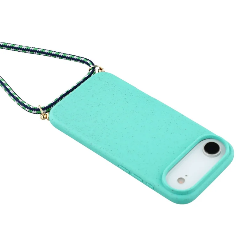 For iPhone Air Case, nedbrydelig hvedehalm + TPU, miljøvenlig telefonbeskytter med reb - himmelblå