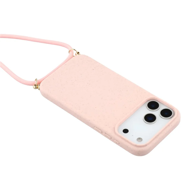 For iPhone 17 Pro Max Case Biodegradable Wheat Straw + TPU Eco-Friendly Phone Cover with Lanyard - Pink
