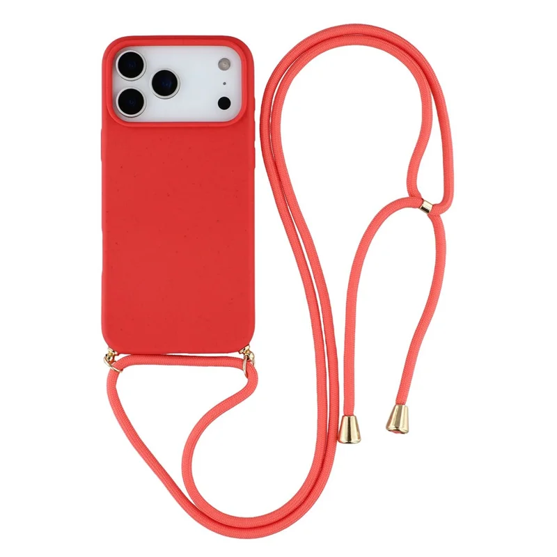 For iPhone 17 Pro Case Biodegradable Wheat Straw + TPU Eco-Friendly Phone Cover with Lanyard - Red