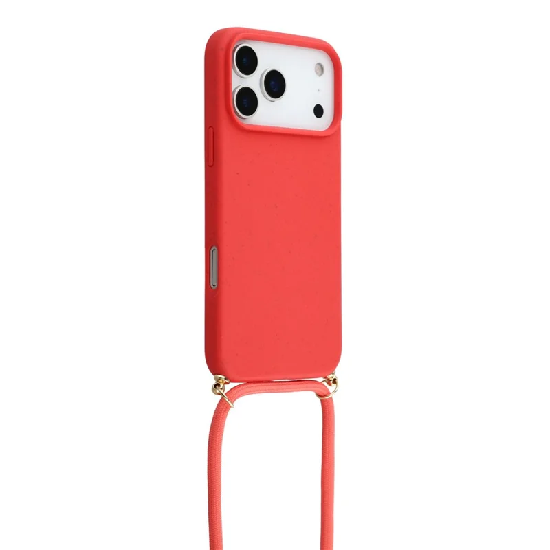 For iPhone 17 Pro Case Biodegradable Wheat Straw + TPU Eco-Friendly Phone Cover with Lanyard - Red