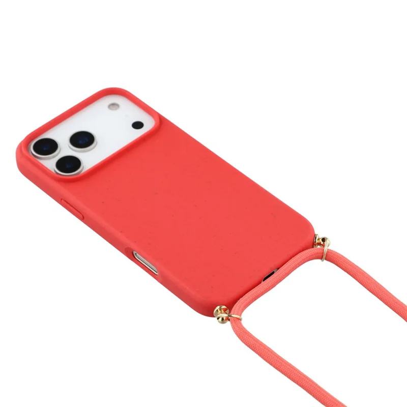 For iPhone 17 Pro Case Biodegradable Wheat Straw + TPU Eco-Friendly Phone Cover with Lanyard - Red