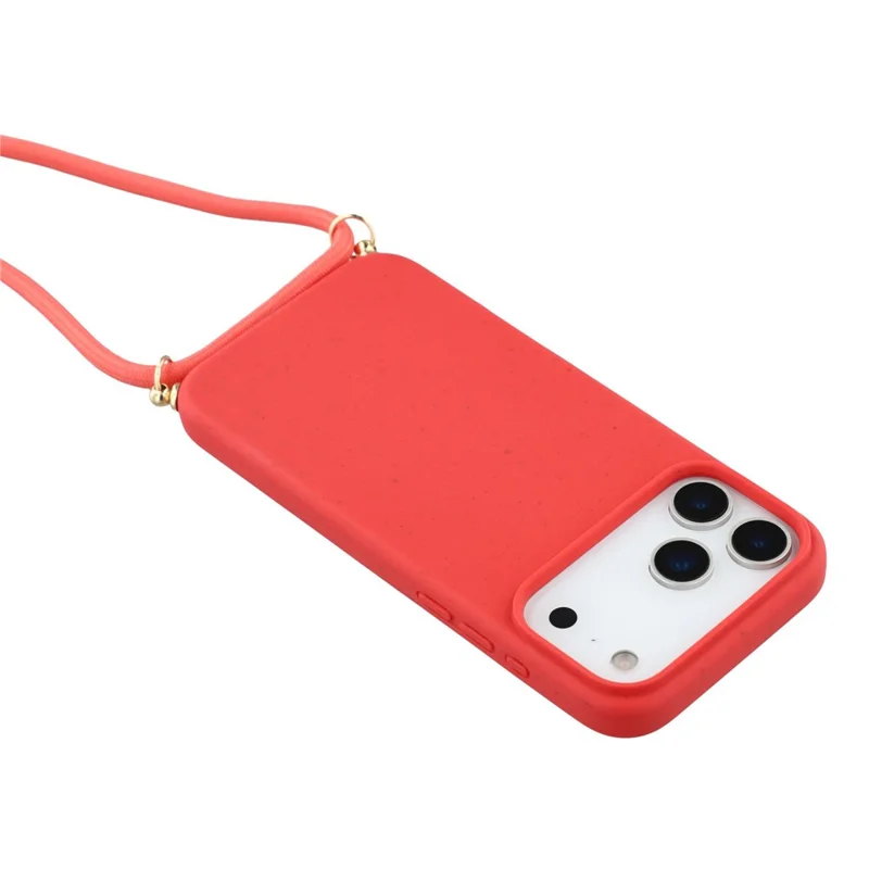 For iPhone 17 Pro Case Biodegradable Wheat Straw + TPU Eco-Friendly Phone Cover with Lanyard - Red