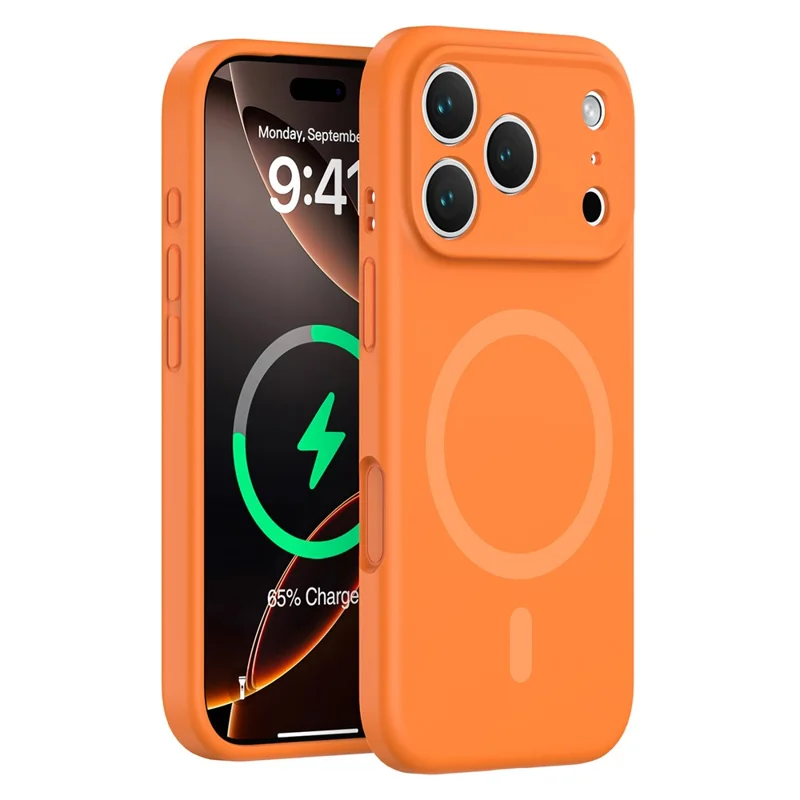 Funda para iPhone 17 Pro Max Compatible con MagSafe, Ajuste Preciso de PC + Silicona Líquida, Carcasa Protectora - Naranja Fluorescente