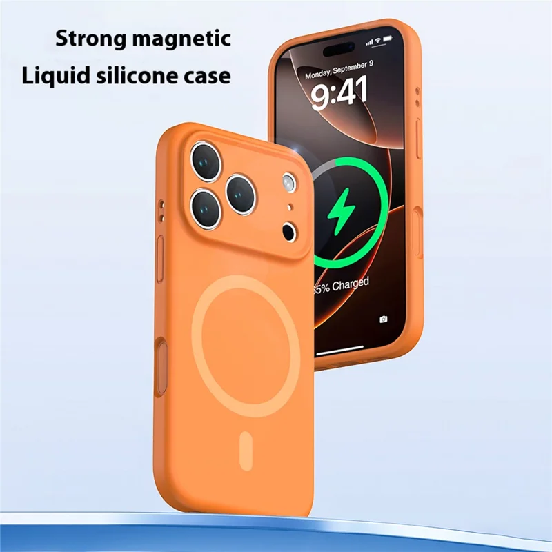Funda para iPhone 17 Pro Max Compatible con MagSafe, Ajuste Preciso de PC + Silicona Líquida, Carcasa Protectora - Naranja Fluorescente