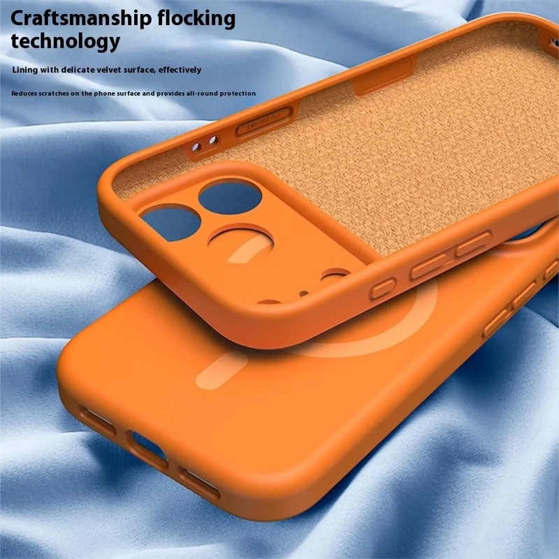 Funda para iPhone 17 Pro Max Compatible con MagSafe, Ajuste Preciso de PC + Silicona Líquida, Carcasa Protectora - Naranja Fluorescente
