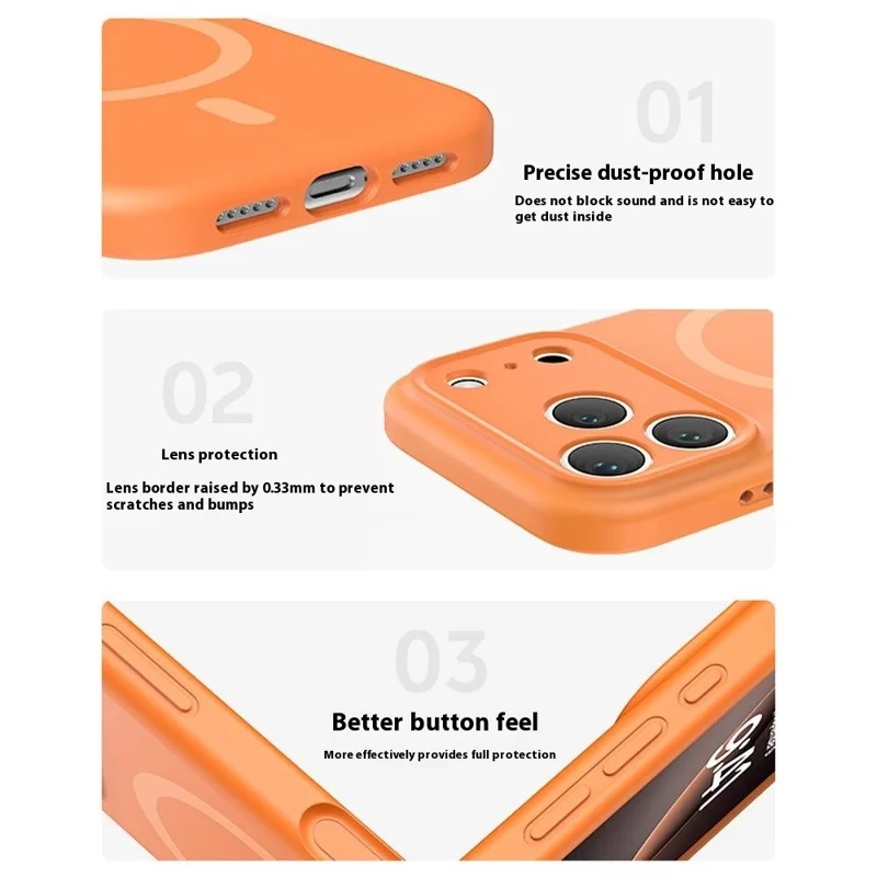 For iPhone 17 Pro Case Compatible with MagSafe Precision Fit PC + Liquid Silicone Protective Phone Cover - Fluorescent Orange