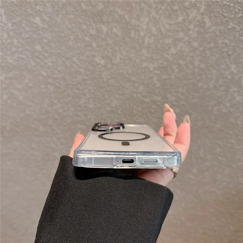 Чехол для Samsung Galaxy S23 Ultra, совместимый с MagSafe, прозрачная PC + TPU накладка с алмазной текстурой и защитой объектива - Оранжевый