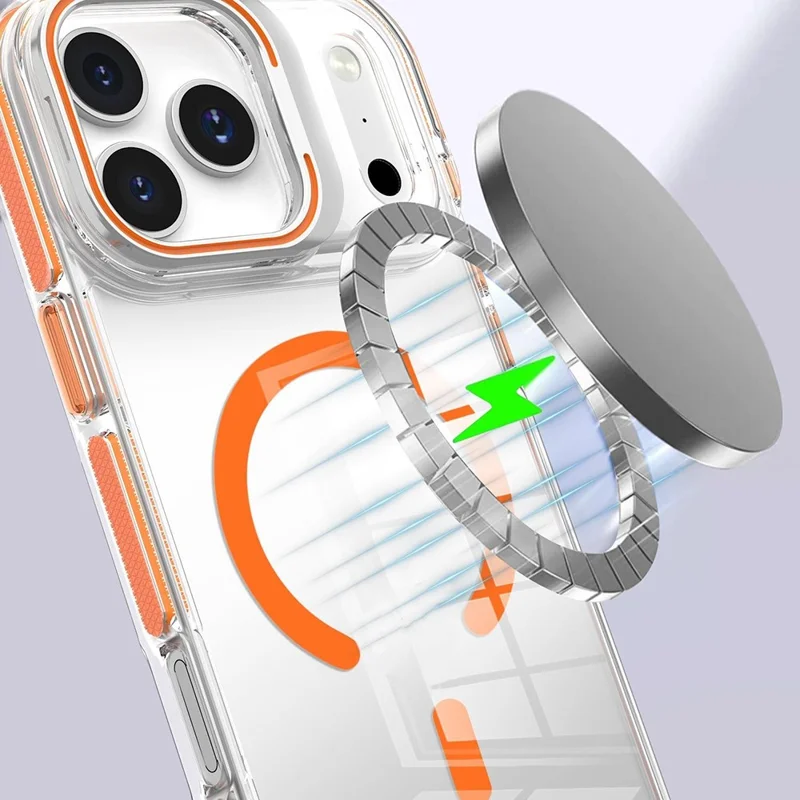 For iPhone 17 Pro Max Case Compatible with MagSafe TPU + PC Phone Cover with Lens Kickstand - Orange