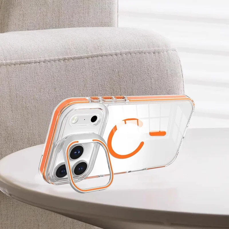 Cover per iPhone 17 Pro Compatibile con MagSafe, Cover per Telefono in TPU + PC con Supporto per Obiettivo - Arancione