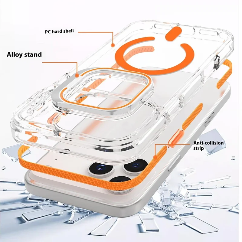 Cover per iPhone 17 Pro Compatibile con MagSafe, Cover per Telefono in TPU + PC con Supporto per Obiettivo - Arancione