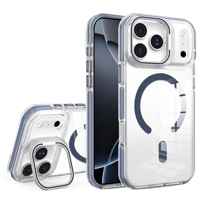 For iPhone 17 Pro Case Compatible with MagSafe TPU + PC Phone Cover with Lens Kickstand - Sapphire