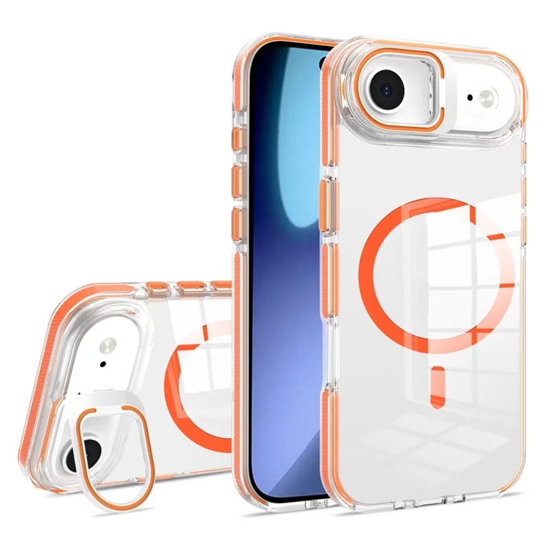 Cover per iPhone 17 Air Compatibile con MagSafe, Custodia in TPU + PC con Supporto per Lenti - Arancione