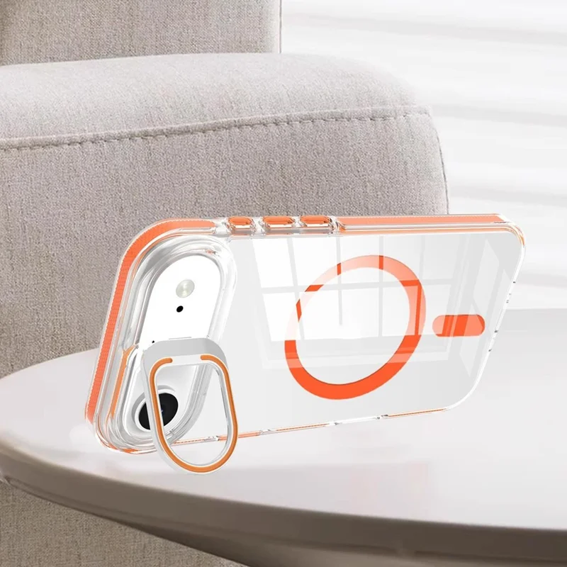 Cover per iPhone 17 Air Compatibile con MagSafe, Custodia in TPU + PC con Supporto per Lenti - Arancione