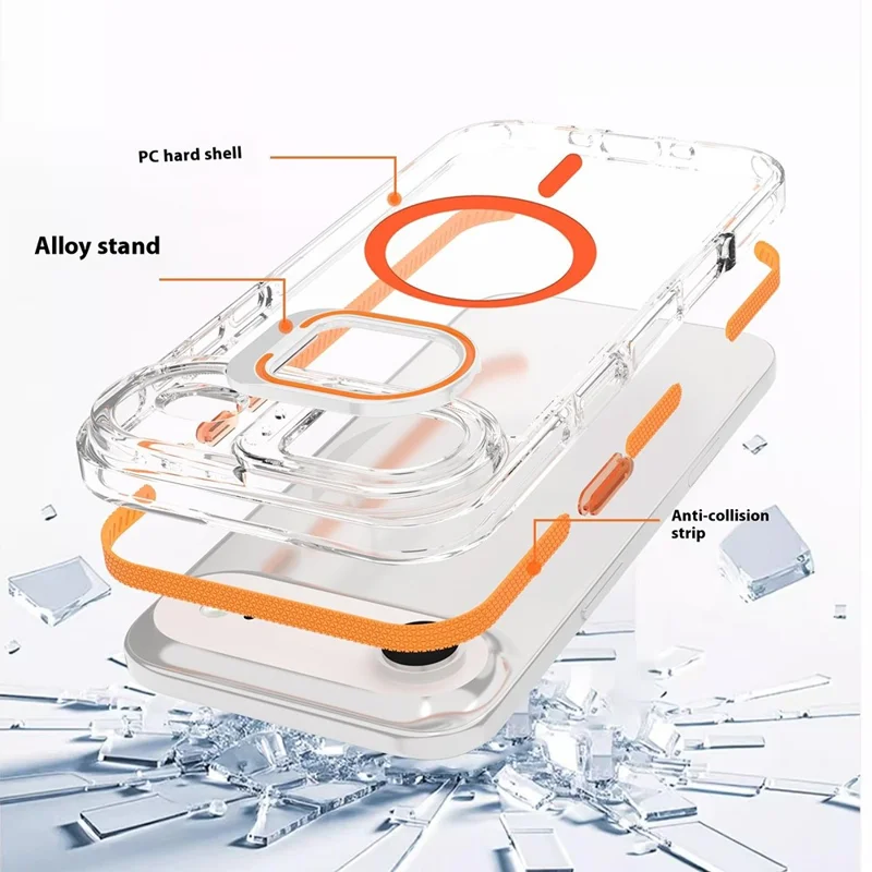 Cover per iPhone 17 Air Compatibile con MagSafe, Custodia in TPU + PC con Supporto per Lenti - Arancione