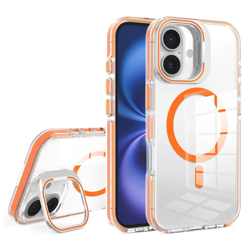 For iPhone 17 Case Compatible with MagSafe TPU + PC Phone Cover with Lens Kickstand - Orange